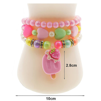 Strawberry Popsicle Bead Stretch Bracelet Set