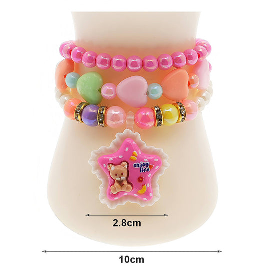 Teddy Bear Star Bead Stretch Bracelet Set