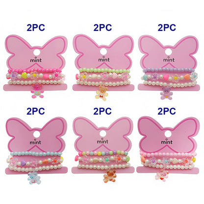 Teddy Bear Charm Bead Stretch Bracelet Set