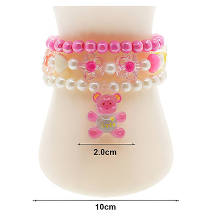 Teddy Bear Charm Bead Stretch Bracelet Set