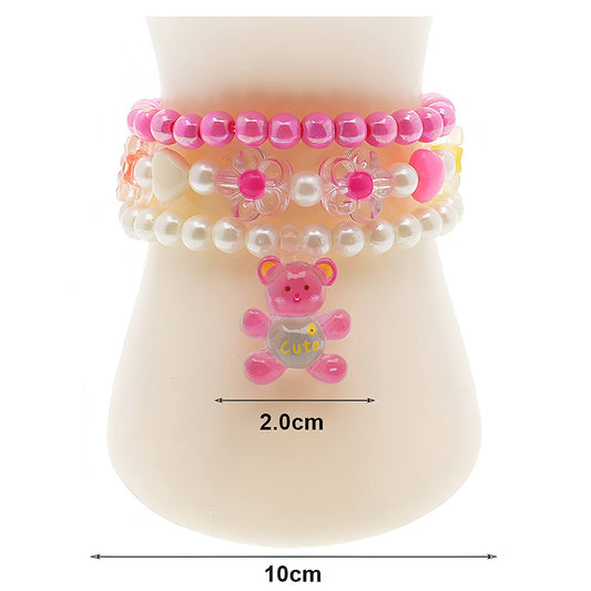 Teddy Bear Charm Bead Stretch Bracelet Set