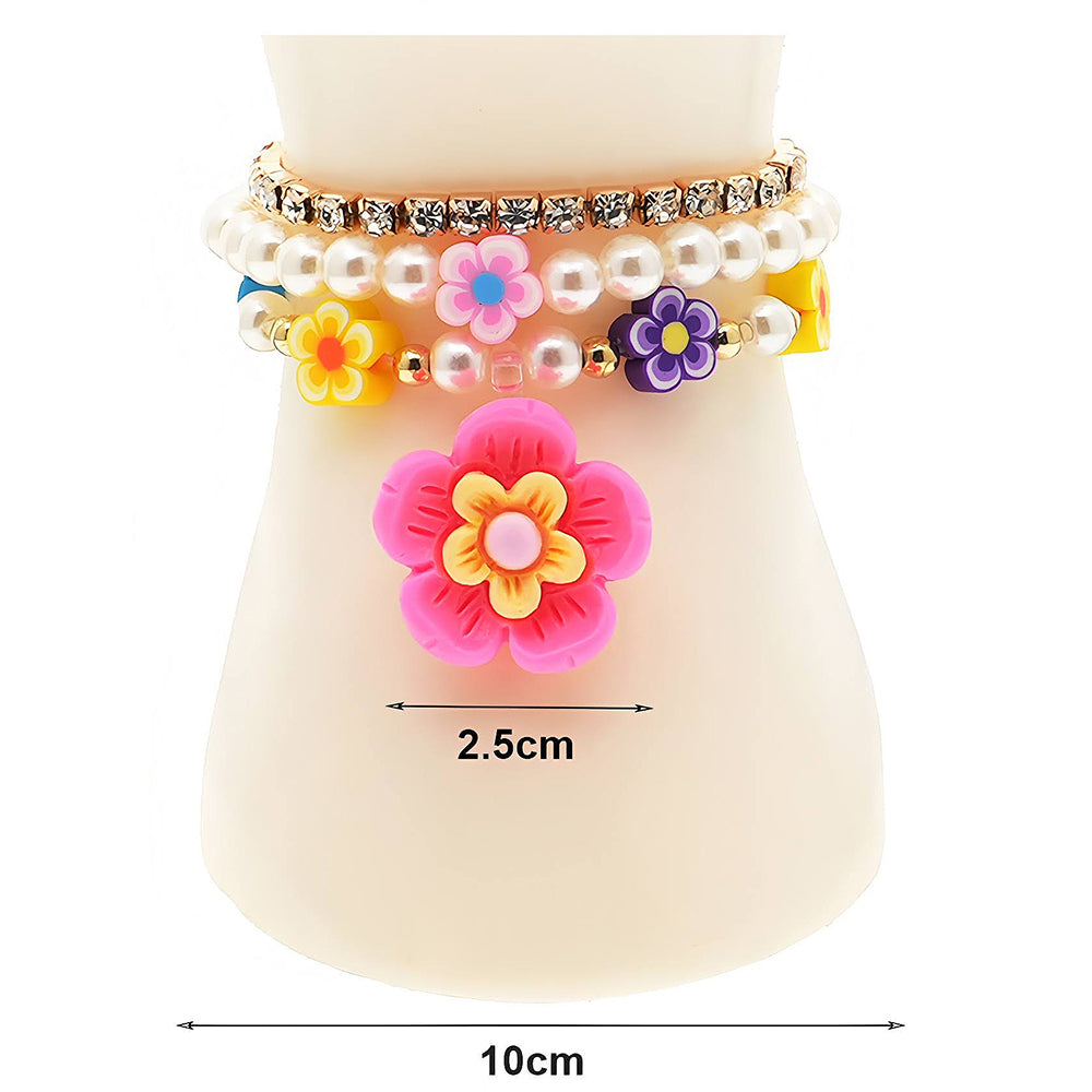 Flower Charm Pearl Bead Stretch Bracelet Set