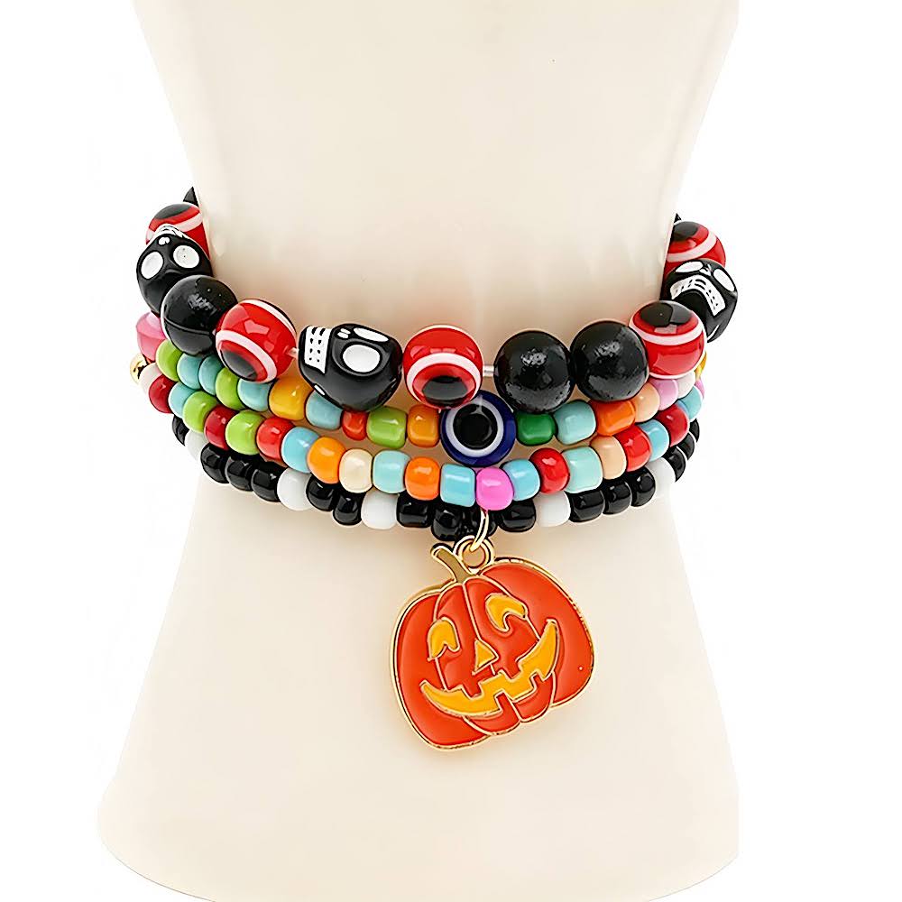 Halloween Beaded Charm Bracelet Set