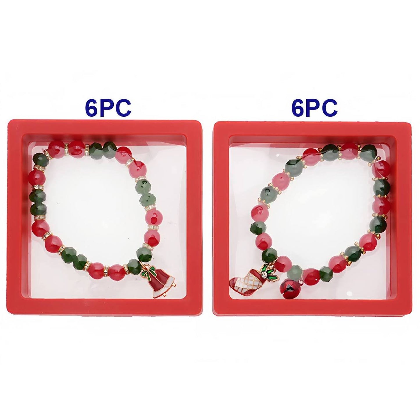 Christmas Bells & Stockings Charm Bead Bracelet