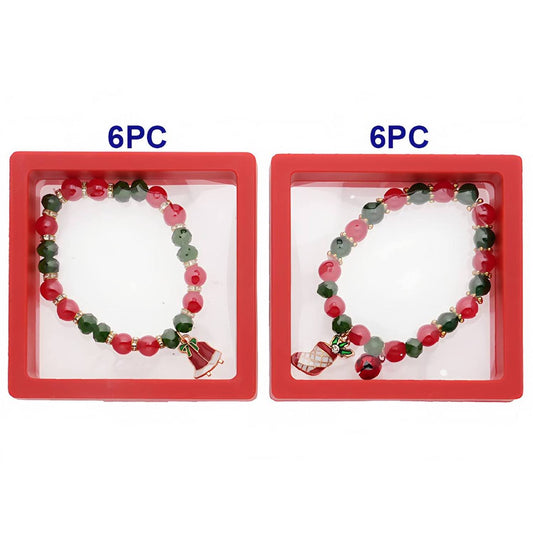 Christmas Bells & Stockings Charm Bead Bracelet