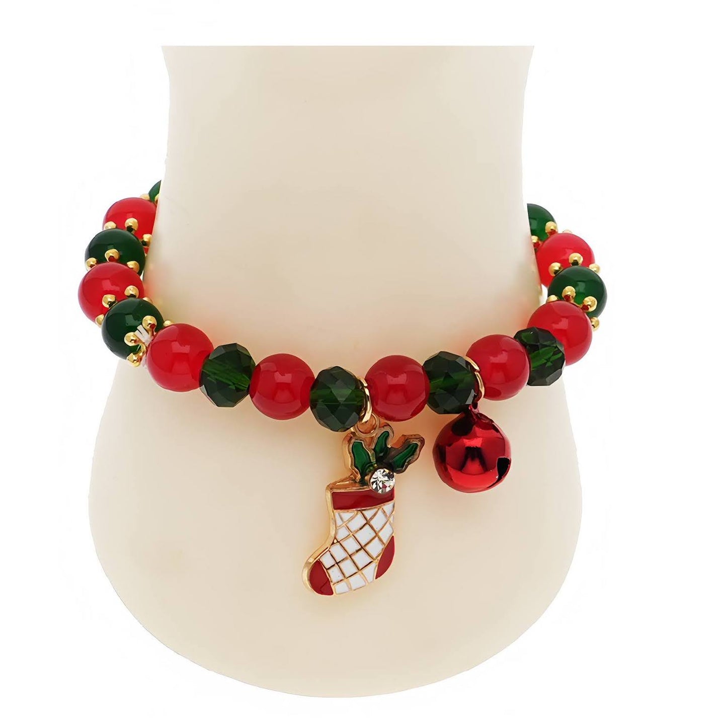 Christmas Bells & Stockings Charm Bead Bracelet