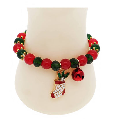 Christmas Bells & Stockings Charm Bead Bracelet