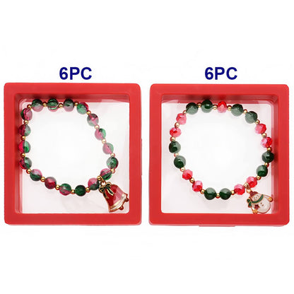Christmas Bells & Snowman Charm Bead Bracelet
