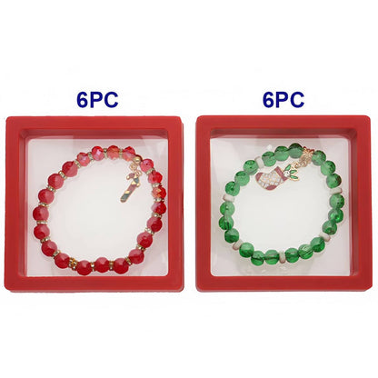 Christmas Stocking & Candy Cane Charm Bead Bracelet