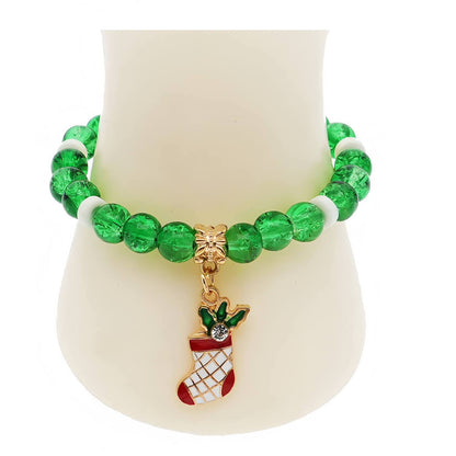 Christmas Stocking & Candy Cane Charm Bead Bracelet