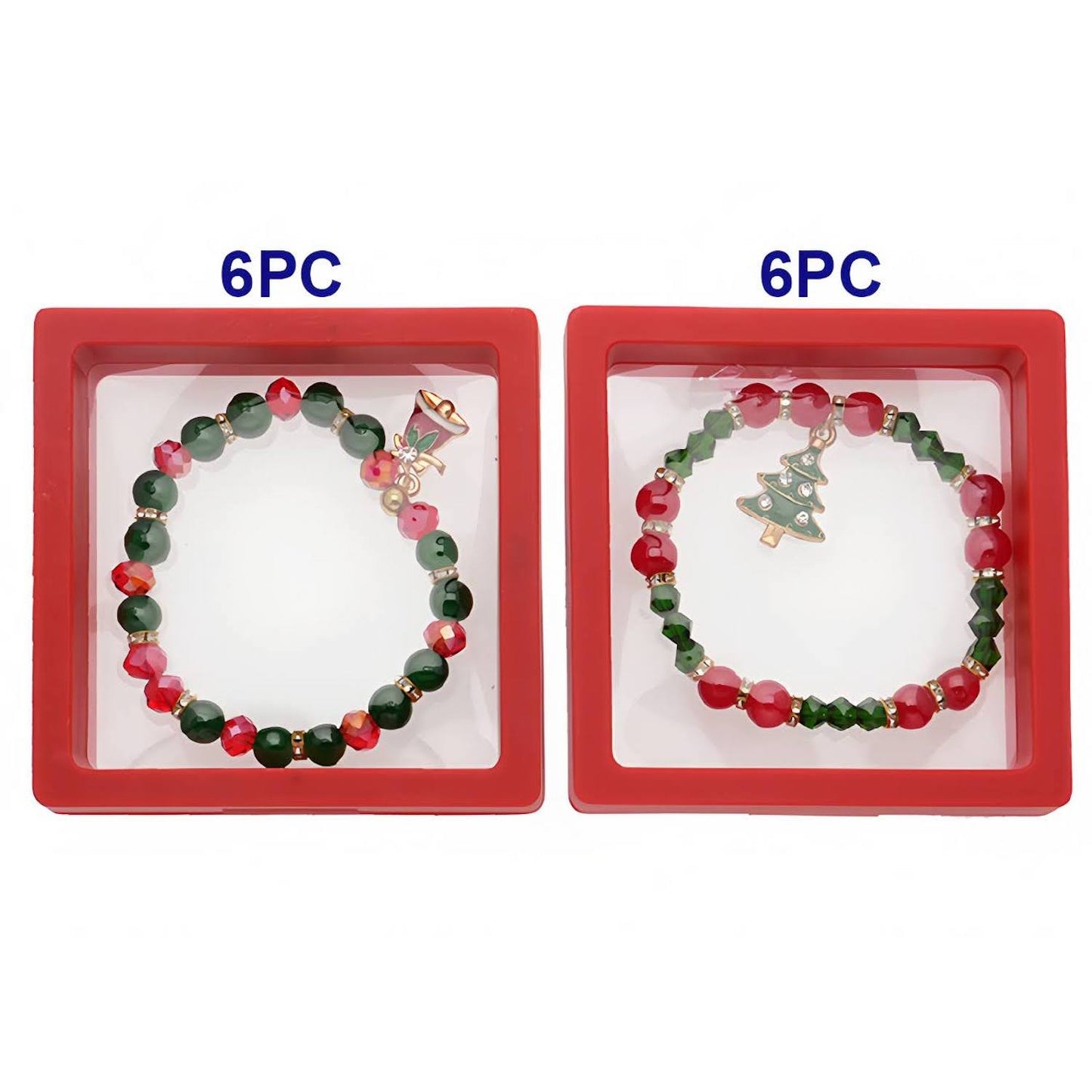 Christmas Tree & Bells Charm Bead Bracelet