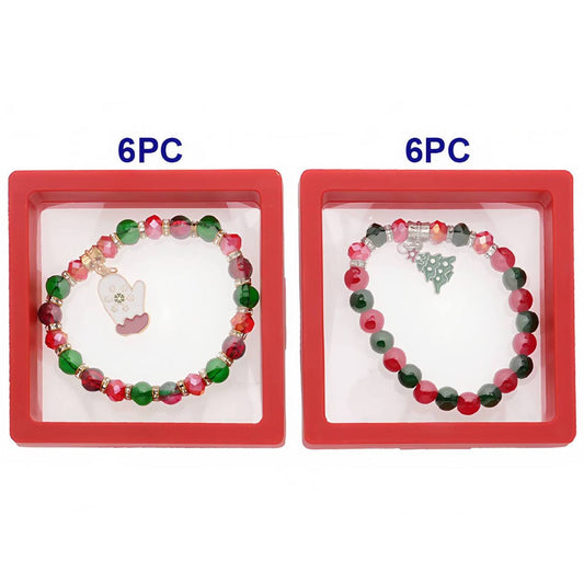 Christmas Tree & Mittens Charm Bead Bracelet