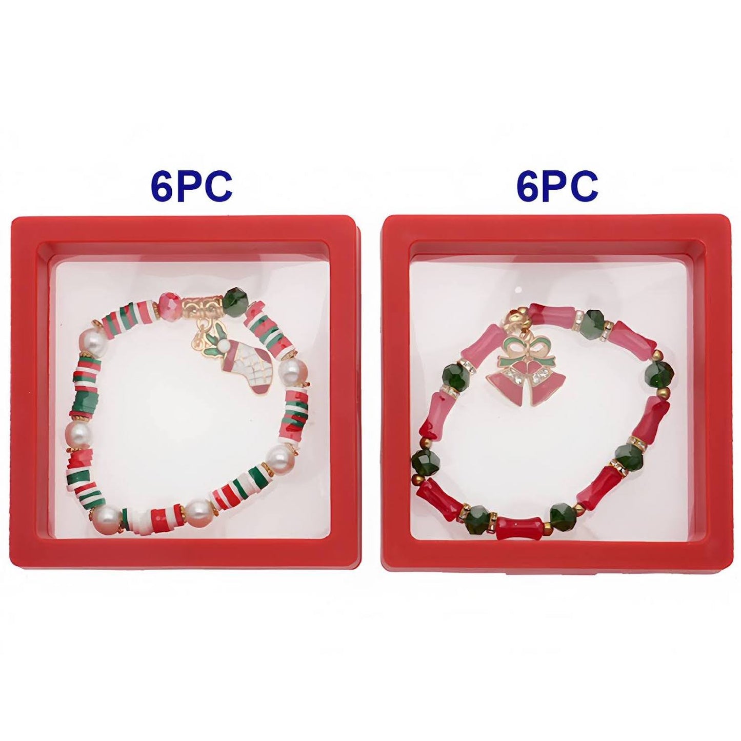 Christmas Bells & Stockings Charm Bead Bracelet