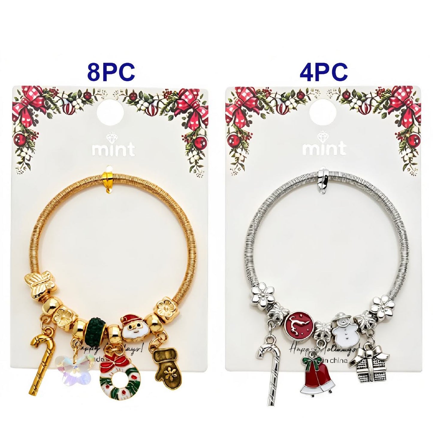 Christmas Bells & Wreath Charm Bracelet