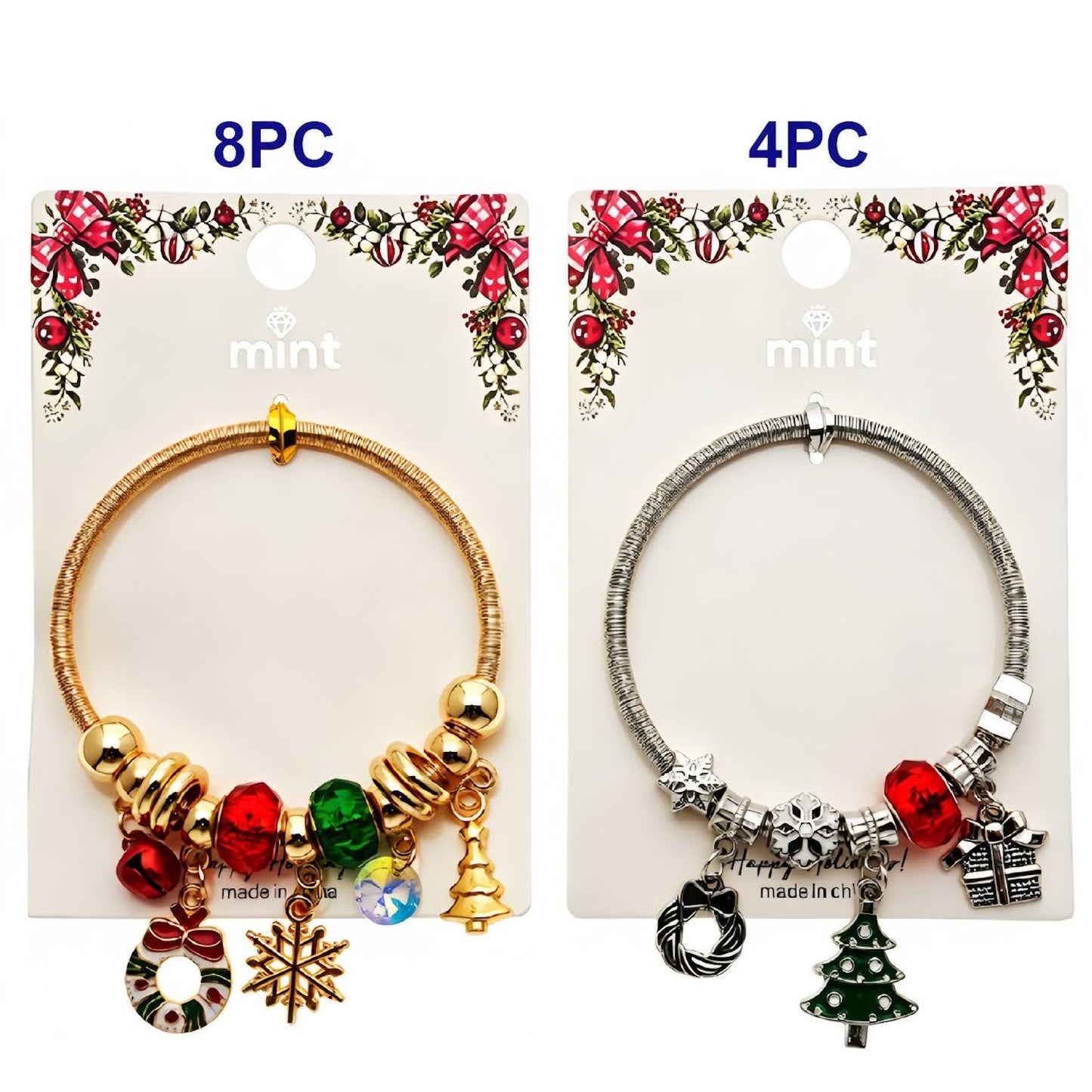 Christmas Tree & Wreath Charm Bracelet