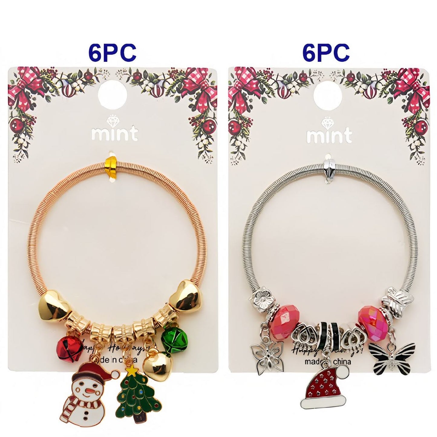 Christmas Hat & Snowman Charm Bracelet