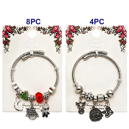 Christmas Santa & Snowman Silver Charm Bracelet