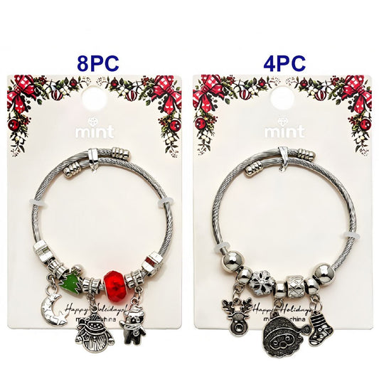 Christmas Santa & Snowman Silver Charm Bracelet