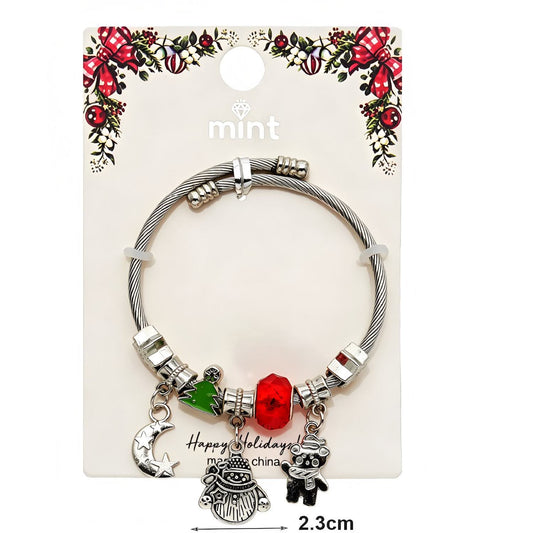 Christmas Santa & Snowman Silver Charm Bracelet