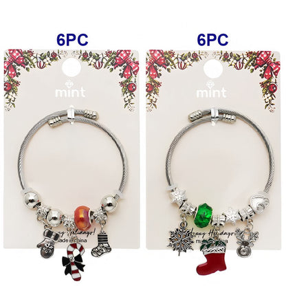 Christmas Stocking & Candy Cane Silver Charm Bracelet