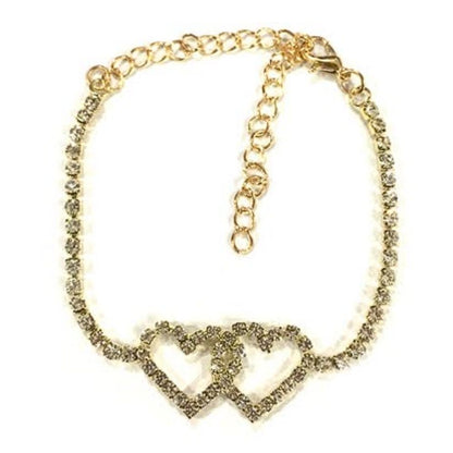 JAB25661 - Rhinestone Double Heart Bracelet