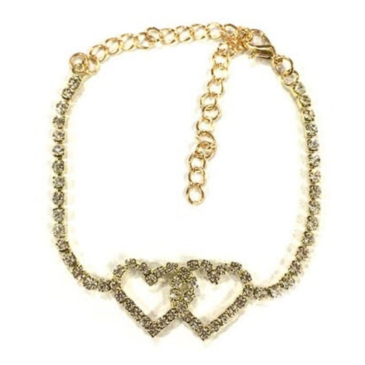 JAB25661 - Rhinestone Double Heart Bracelet