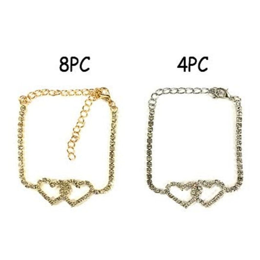 JAB25661 - Rhinestone Double Heart Bracelet