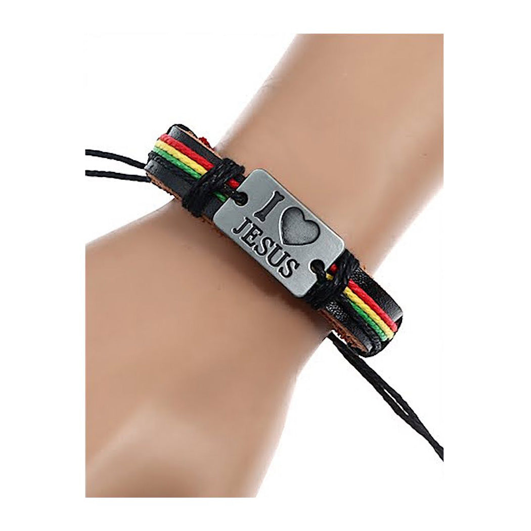 JAB26609 - I Love Jesus Adjustable Leather Bracelet