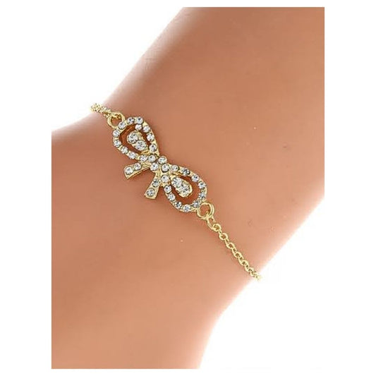 JAB30568 - Rhinestone Bow Bracelet