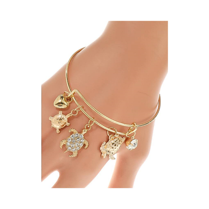 JAB40433 - Sea Turtle Charm Bangle Bracelet