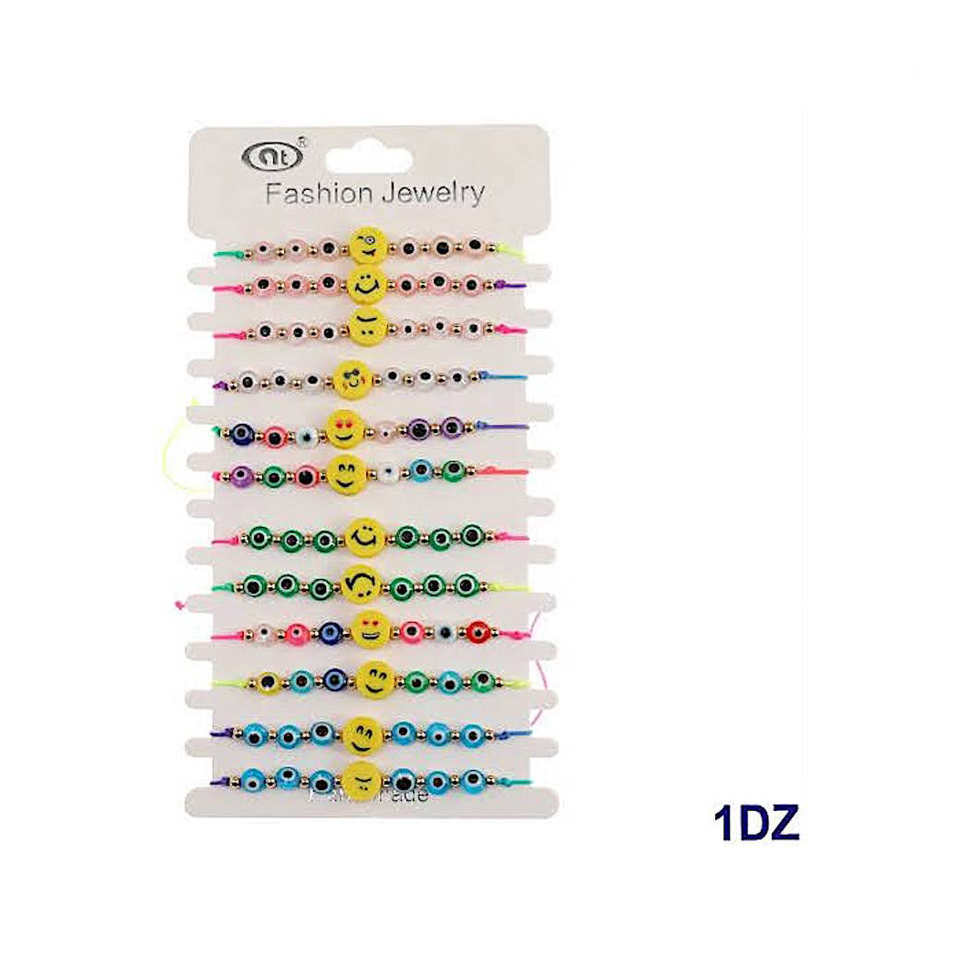 JAB41143 - Smiley Evil Eye Adjustable Thread Bracelet