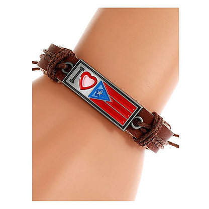 JAB42362 - I Love Puerto Rico Adjustable Leather Bracelet