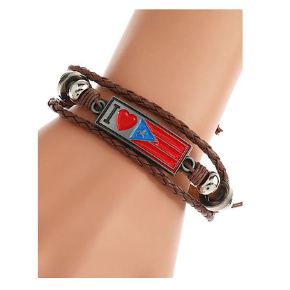 JAB42371 - I Love Puerto Rico Adjustable Leather Bracelet