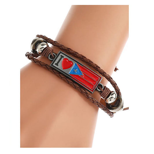 JAB42371 - I Love Puerto Rico Adjustable Leather Bracelet