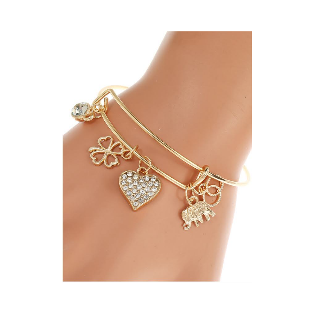 JAB43866 - Heart Charm Bangle Bracelet