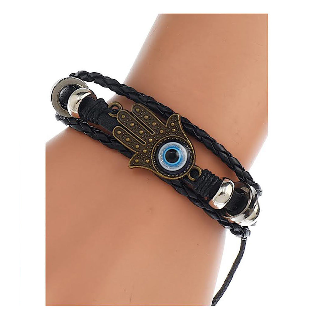 JAB45003 - Evil Eye Adjustable Leather Bracelet