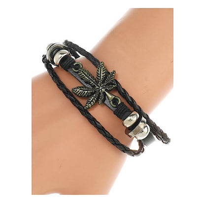 JAB45004 - Marijuana Leaf Leather Bracelet