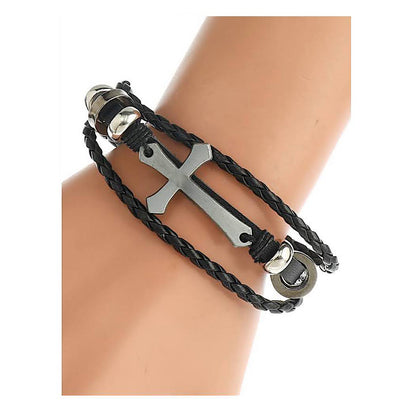 JAB45005 - Cross Adjustable Leather Bracelet