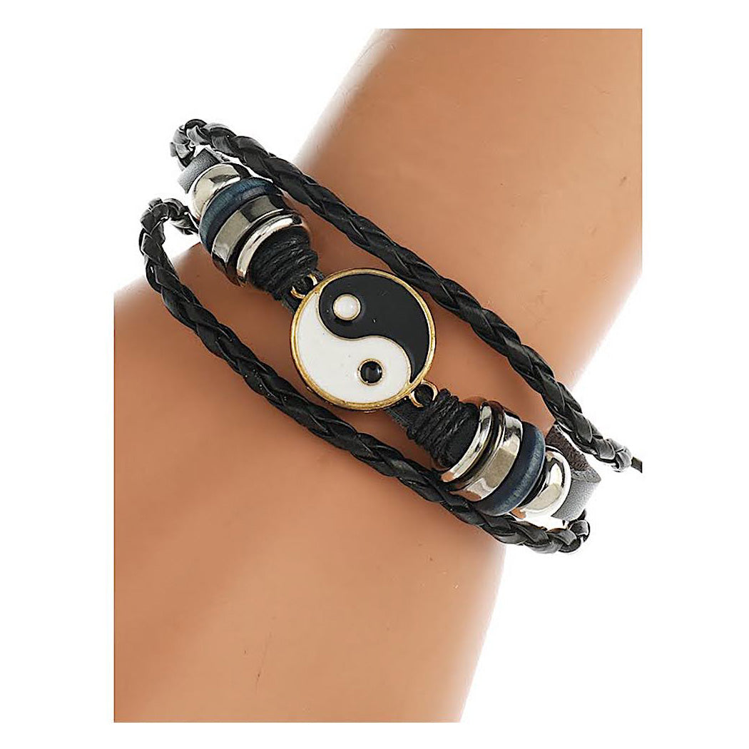 JAB45006 - Yin & Yang Adjustable Leather Bracelet