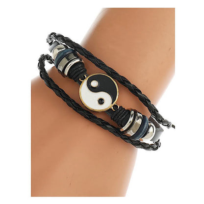 JAB45006 - Yin & Yang Adjustable Leather Bracelet