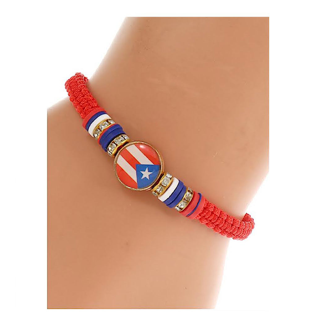 JAB45146 - Puerto Rico Flag Adjustable Thread Bracelet