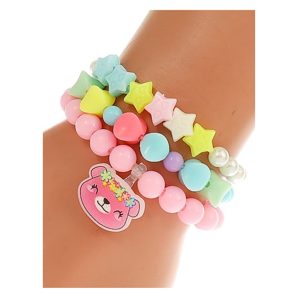 JAB45225-1 - Teddy Bear Bead Stretch Bracelet Set