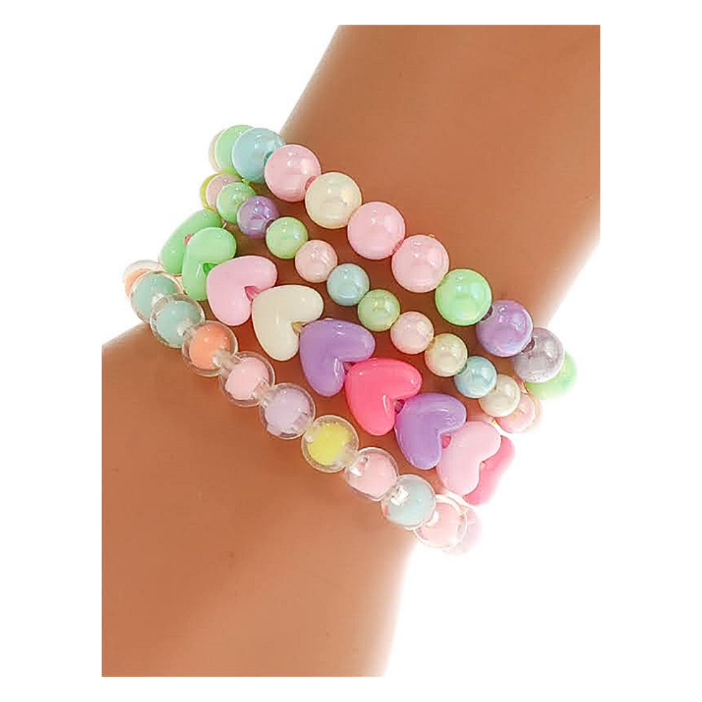 JAB45791 - Heart Bead Stretch Bracelet Set