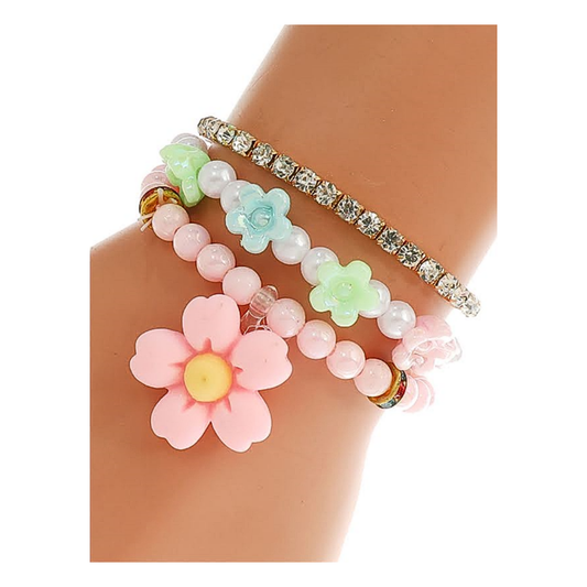 JAB45793 - Flower Bead Stretch Bracelet Set