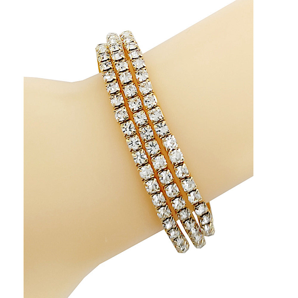 JAB47615G - Gold Rhinestone Stretch Bracelet