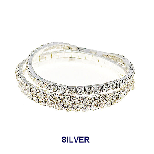 JAB47615G - Silver Rhinestone Stretch Bracelet