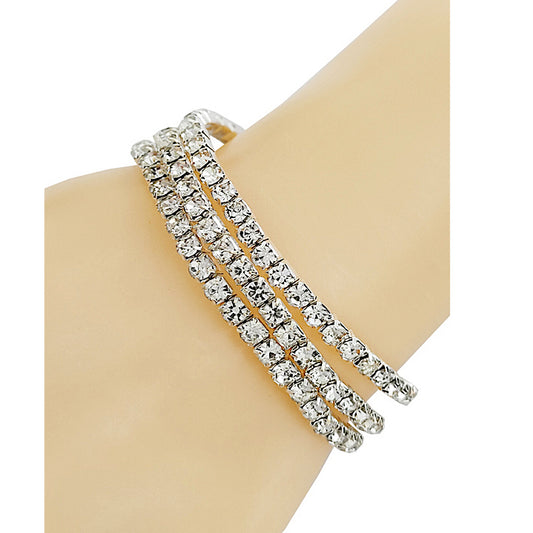 JAB47615G - Silver Rhinestone Stretch Bracelet