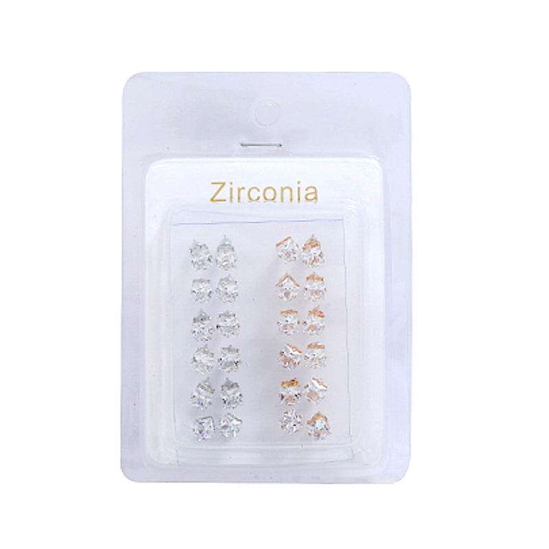 JAE31381 - 12 PCS Cubic Zirconia Square Stud Earrings