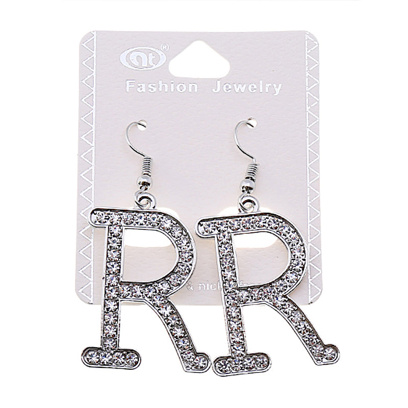 JAE35163S - Silver Rhinestone Alphabet Earrings