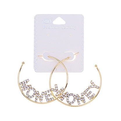 JAE35781 - Rhinestone Money Word Hoops